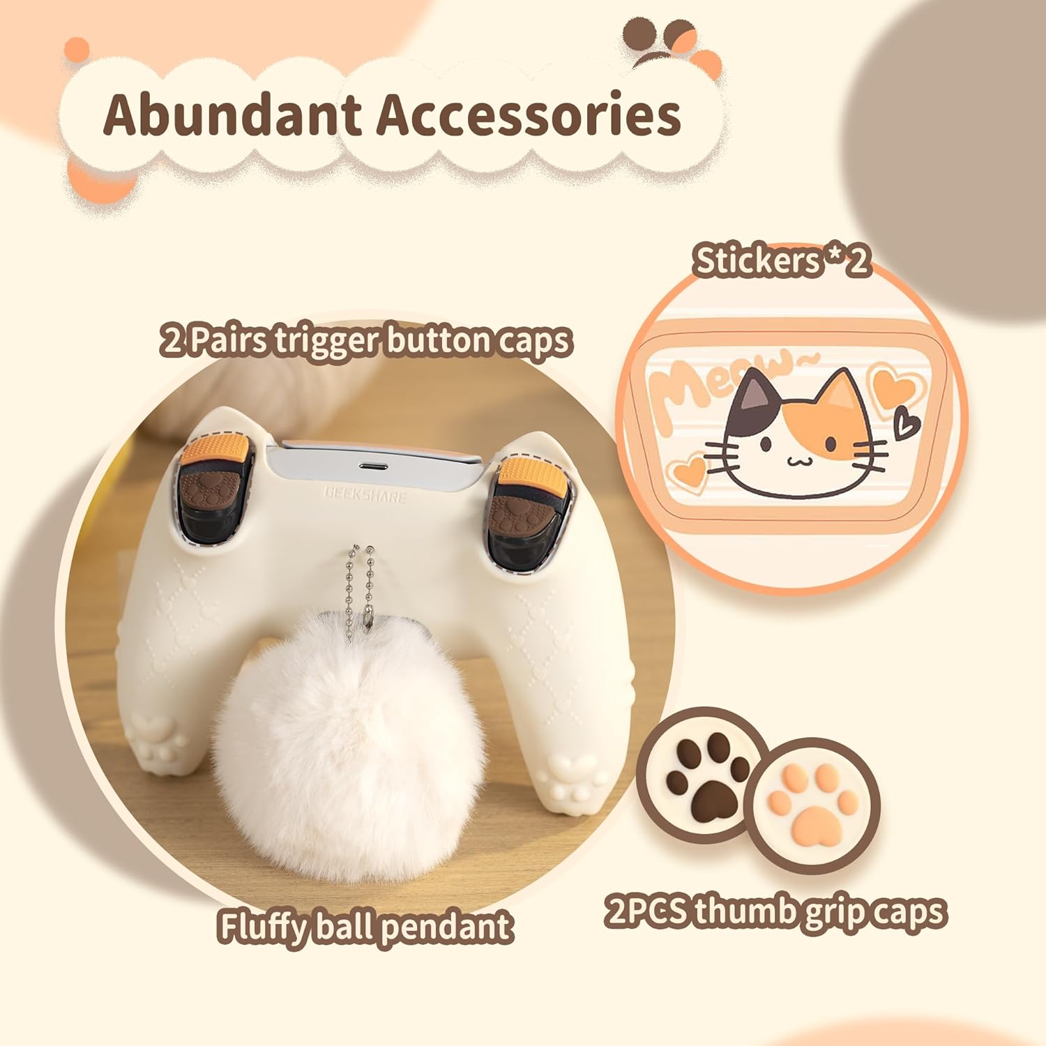 GeekShare PS5 Controller Skin Set Soft Silicone Protective Cover Case for PS5 Wireless Controller with 2 Thumb Grip Caps and 2 Stickers - Image 4