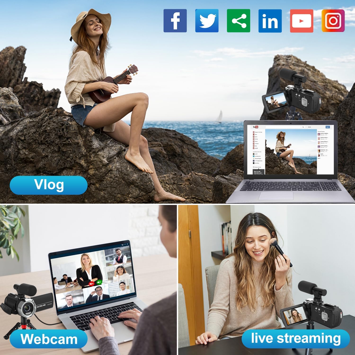 Video Camera Camcorder HD 4K 48MP Digital Cameras Recorder for YouTube TikTok 3 Inch 270 Degree Rotation Screen 18X Zoom Vlogging Camcorders for Kids,Teens,Students,Beginners,Elders - Image 3